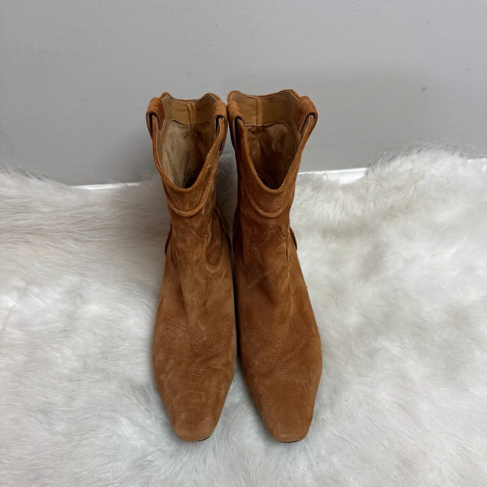 Sam Edelman Taryn Suede Pull On Western Point Squared Toe Kitten Heel Boots 8.5